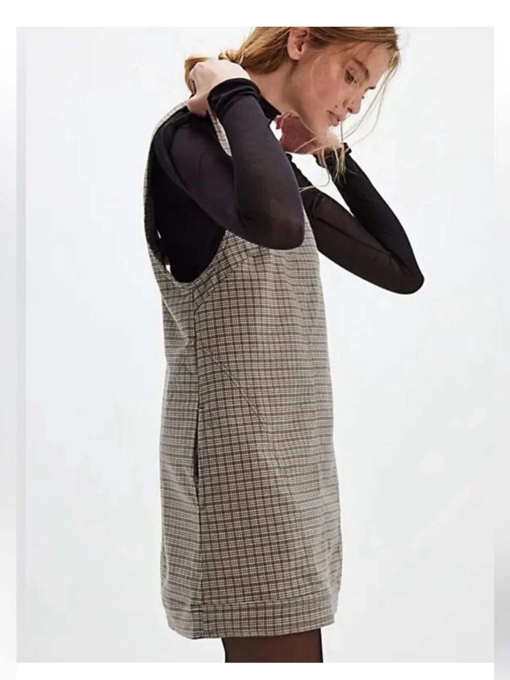 Free People Kai Shift Dress Womens Houndstooth Plaid Preppy Academia